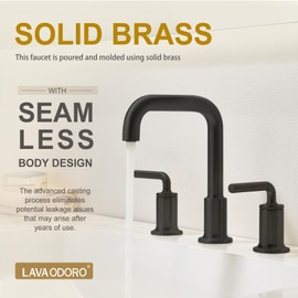 Lava Odoro Black Bathroom Faucet 3 Hole, 8 Inch Widespread Bathroom Faucet Matte Black 2 Handle Bathroom Sink Faucet with Drain Assembly Supply Line, Faucet for Bathroom Sink BF503-MB