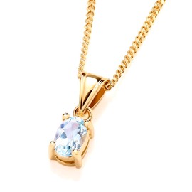 9ct Yellow Gold on Silver Blue Topaz Oval Pendant Necklace - December Birthstone + 16 18 20 inch Chain (20)