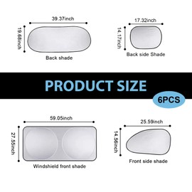 Zeathery Six Piece Car Window Glass Sunshade Kit, Reflective Interior Privacy Protection Sunscreen Heat Shield, Modification Replacement Parts, Universal for Most Cars, Trucks, SUVs (Silver)