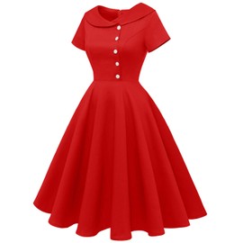 Wedtrend Womens 1950s Retro Rockabilly Audrey Hepburn Dress A-line Vintage Classic Short Cocktail Dress with Sleeve 50s Housewife Dresses Swing Vintage Prom Dress Casual Work Dresses WTP20007RedM