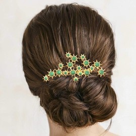 BETITETO Star Wedding Hair Accessories Bridal Crystal Flower Gold Hair Pieces with Comb for Women Girls (Green)