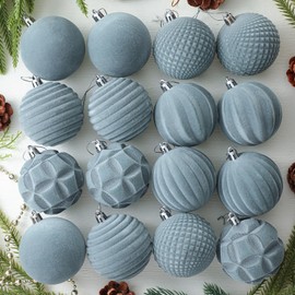 Menkxi 24 Pcs Velvet Christmas Tree Ornaments 2.76 Inch Dusty Blue Flocked Christmas Tree Decorations with Hanging Loop Shatterproof Hanging Ornaments for Farmhouse Xmas Home Decor