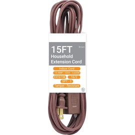 Diodesy- EX15BROWN 2-Outlet Extension Cord, 15Ft Brown Household Power Strip, Three 2-Prong Polarized Sockets, for Small Appliances/Lamps/Fans, 13 Amps, 1325 Watts, 125 Volts, UL Listed