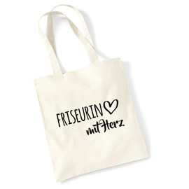 HUURAA Jute Bag Hairdresser with Heart Bag Cotton 10 Litres with Motif for the Greatest People Gift Idea for Friends and Family, natural