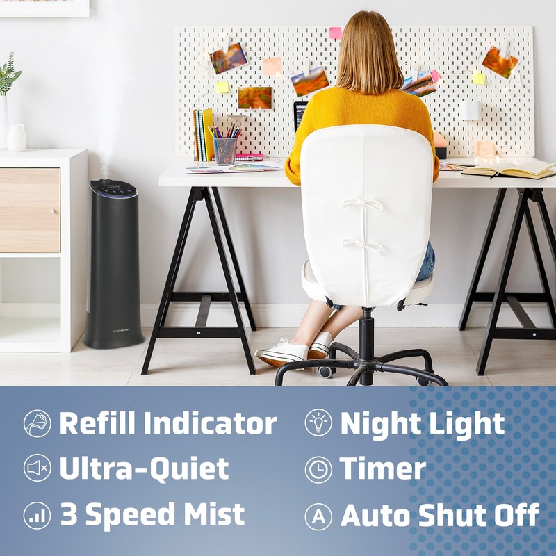 Pure Guardian Ultrasonic Cool Mist Humidifier, 100 Hour Run Time,