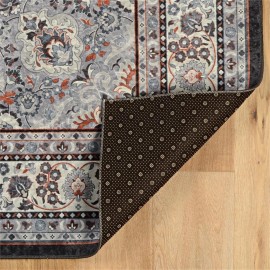 Linon Emerald Barton Woven Microfiber Polyester 6'7" x 9'7" Rug in Black