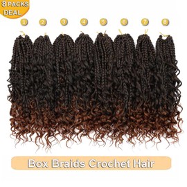 8 Packs Goddess Bohemian Box Braids Crochet Hair with Curly Ends 12 Inch Boho Braids Crochet Box Braids Synthetic Hair Extensions for Black Women(12 inch 8 pack T30)