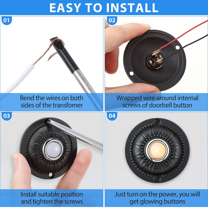 Dreyoo Round Metal Doorbell Push Button, Black Wired Lighted Up