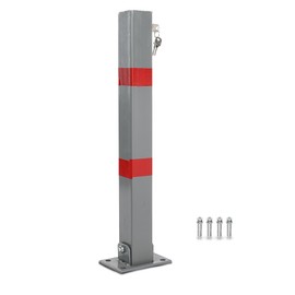 Safety Bollard Post Steel Folding Parking Barrier Lockable Car Bollard Driveway Car Safety Security Post with Lock & 4 Ancher Bolts