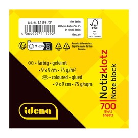Idena 11199 Notepad, 9 x 9 cm, 700 Sheets Glued, Notepad Made of 75 g/m² FSC Mix Paper in 4 Colours, Sustainable Notes