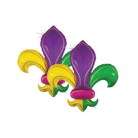 Set of 2 Colorful Fleur De Lis 36" Foil Mardi Gras Party Balloons