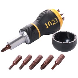 FyMosem 9-in-1 Ratchet Multi Screwdriver, Stubby Ratcheting Screwdriver Mini Multi-Bit Screw Driver Hand Tool Magnetic Tip Nut Driver with Slotted Phillips Torx Drive Bits