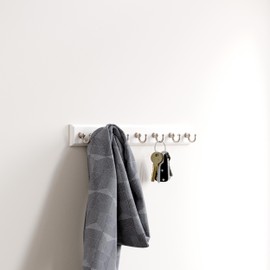 Franklin Brass Key Tidy (1-Pack) Pure White Holder 14' Wall Mount Small Item Rack 7 Hooks for Wall, Hallway, Entry Keychain Rail Organizer B46712K-PMN-R