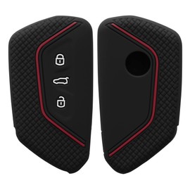 kwmobile Carcasa Compatible con Llavero de VW Golf 8 Llave de Coche de 3 Botones Funda - Funda para Mando de Coche de Silicona - Negro/Rojo