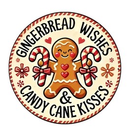 2D Flat Stickers - Vintage Gingerbread Wishes and Cane Kisses Round Sign, Lightweight Holiday Decoration, Suitable for Car, Home, Restaurant, Bar, Cafe, Door, Set of 2, 4.72"x4.72" |#CZ298