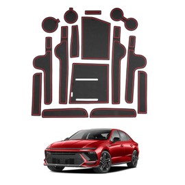 SHAOHAO for 2024 2025 Hyundai Sonata Car Door Slot Mat Fit for 2024 2025 Hyundai Sonata Accessories Middle Center Console Mat Cup Holder Insert Liners Sonata 2025 Car Door Pockets Mats Decor Pads Red