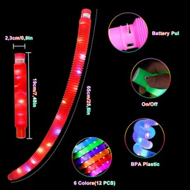 YESLUSY Glow Stick Pop Tubes, Pack of 12 LED Pop Tubes Fidget Toys, Colourful Sensory Toy Pop Tubes, Glow Sticks Bracelets Party Decoration Set, Children's Birthday Party Favours, Festival Accessories