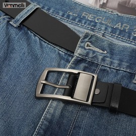 VONMELLI Men's Belt with Classic Waist Belt Buckle Black and Brown Belt Men for Jeans, Leisure, Cowboy and Work Wear, black