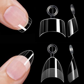 HWHUNO 480Pcs Extra Short Half Cover Almond &Tapered Square Nail Tips Gel x Clear Set,2 Shape Pre Shape XXS for Manicure Art Home DIY Salon 12Sizes