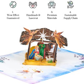 Magic Moments® Nativity Scene 3D Pop Up Card – Christmas Card with Mary, Joseph & Baby Jesus – Heartfelt 3D Holiday Greeting Card for Family, Friends & Loved Ones with Magic Envelope