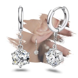 Sterling Silver Dangle Hoop Earrings with CZ 9MM 2.75ct Charm Chain Drop Earrings Small Huggie Earrings Sensitive Ears Hypoallergenic Dainty Fashion Jewelry for Mother's Day Birthday Gifts for Women Daughter Mom