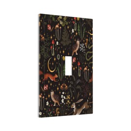 Retro Mushroom Owl Snails Animals 1 Gang Light Switch Cover Decorative Vintage Black Background Single Toggle Wall Plate Electrical Switchplate Home Decor for Living Room Bedroom Decorate