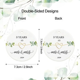 3 Year Anniversary Ornament, Gifts for 3rd Anniversary, 3rd Wedding Anniversary Couple Gifts for Couple,Her,Him, 2.9" Ceramic 3 Year as Mr and Mrs Christmas Ornament 2024