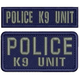 POLICE K9 UNIT EMBROIDERY PATCHES 2x4 and 1x4 hook on back  navy/gray