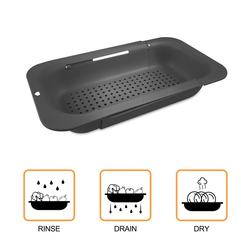 Fousenuk Extendable Strainer Basket Over the Sink, Black, Strainer for