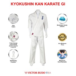 Victorbudo USA Kyokushin kan Karate gi Uniform Kids & Adults Martial Arts Unisex Cotton Canvas 14oz bleached Karate Gi (Size_6)