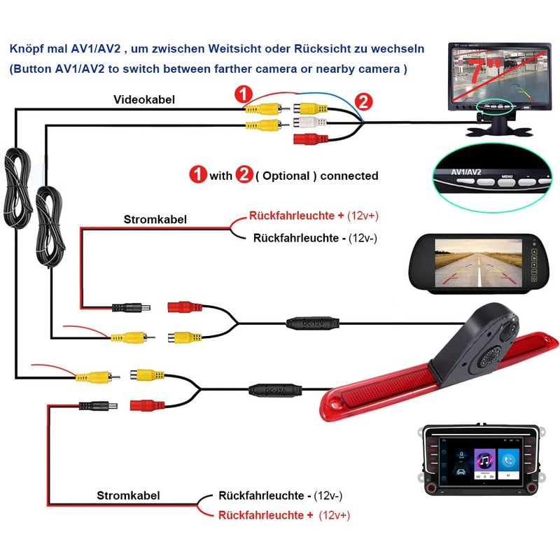 Double Rear View Camera Two Lens Camera Rear Light Third