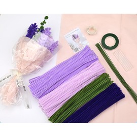 Comfysail Pipe Cleaner Flower Lavender Set,Pipe Cleaners Craft Set Chenille Stems Supplies for Lavender Bouquet DIY Crafts Party Wedding Decoration with Step-by-Step Video (Lavender)