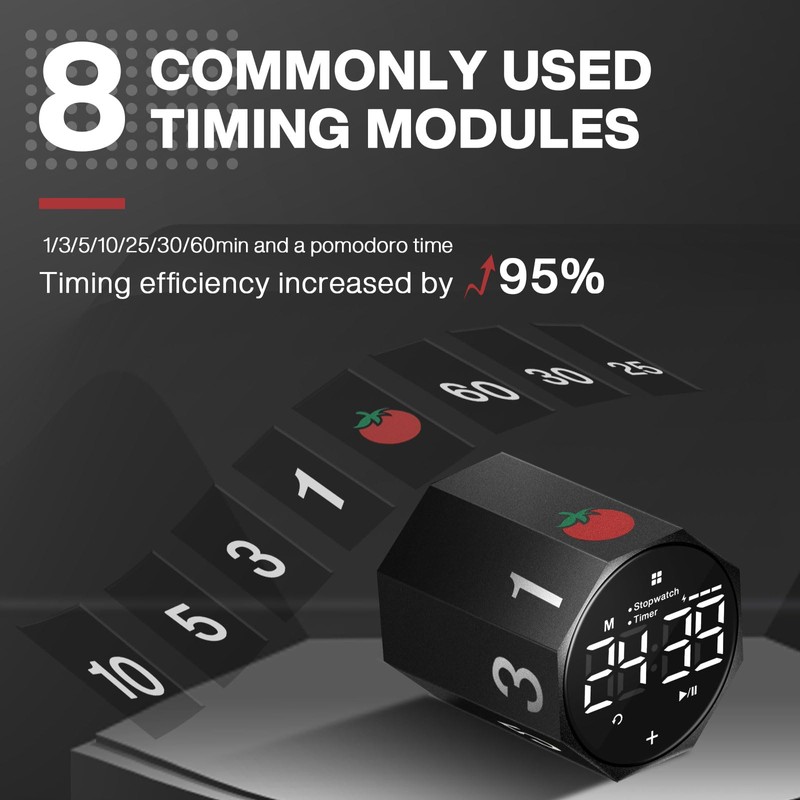 Pomodoro Productivity Timer, Desk Timer with Metal Case, Rotating Screen
