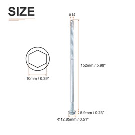 DTGN #14x6" Hex Washer Head Self Drilling Screws - 10Pack - Good for Metal - Carbon Steel Self Tapping Metal Sheet Screws