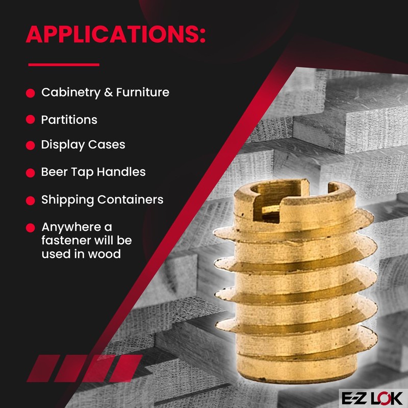 E-Z LOK Knife Threaded Insert for Hard-Wood, Brass Thread Inserts