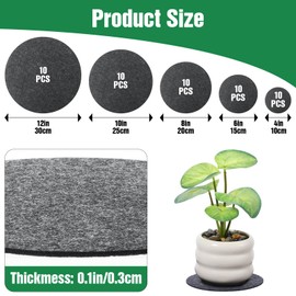 Tobeelec 50 Pcs Absorbent Waterproof Plant Coasters Mat, 5 Size 4/6/8/10/12 Inch Reversible Round Fabric Plant Coasters and Plant Saucers for Indoors, Plant Mat for Indoor Plant