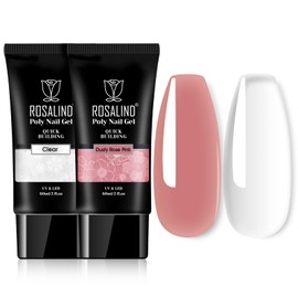 ROSALIND Clear Rose Pink Acrylic Poly Extension Gel, 2 PCS 60ml Clear Rose Poly Nail Gel Set, Builder Pink Gel Nail Thickening Poly Nail Gel Tube Easy to DIY Use Need UV Lamp