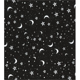 Printed Polycotton Craft Fabric Material - Cartoon Black Night Sky, 1Mtr 110cmx100cm