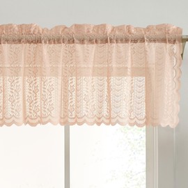 HLC.ME Sophia Floral Rod Pocket Lace Semi Sheer Voile Short Valance for Small Windows & Bathroom - 54 x 18 Inch Length (Blush Pink Valance)