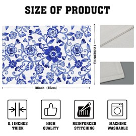 Blue Floral Flowers Placemats Set of 4, Placemats for Dining Table,Heat Resistant Stain Resistant Wipeable Table Mats for Kitchen Dining Holiday Party Home Decor,12x18 Inch