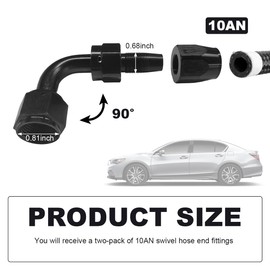DXNQ 2 PCS 10AN 90 Degree Swivel Hose End Fitting, Aluminum Alloy Oil Fuel Gas Hose End Fitting, Swivel Hose End Adapter Fitting for CPE Braided Fuel Oil Line, Car Accessories
