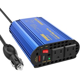 300W Pure Sine Wave Power Inverter for Car Truck RV Adapter DC 12V to AC 110V 120V with USB-C PD30W and QC3.0 USB-A and 2 AC Outlets Compatible with Lithium Battery by VOLTWORKS