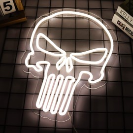 JFLLamp Skull Punisher Neon Signs for Wall Decor Punisher Logo Neon Lights for Bedroom Led Signs Suitable for Man Cave Living Room Bar Cafe Unique Gift for Lover, 5V USB Power 16.5 * 13 Inch(White)