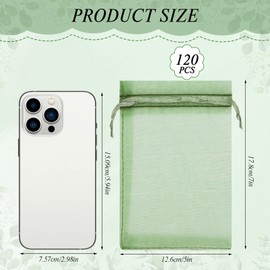 120PCS Sage Green Organza Bags 5 x 7 Inch Mesh Gift Bags with Drawstring Jewelry Bag Candy Bag for Wedding Bridal Shower Baby Shower Birthday Party Favor