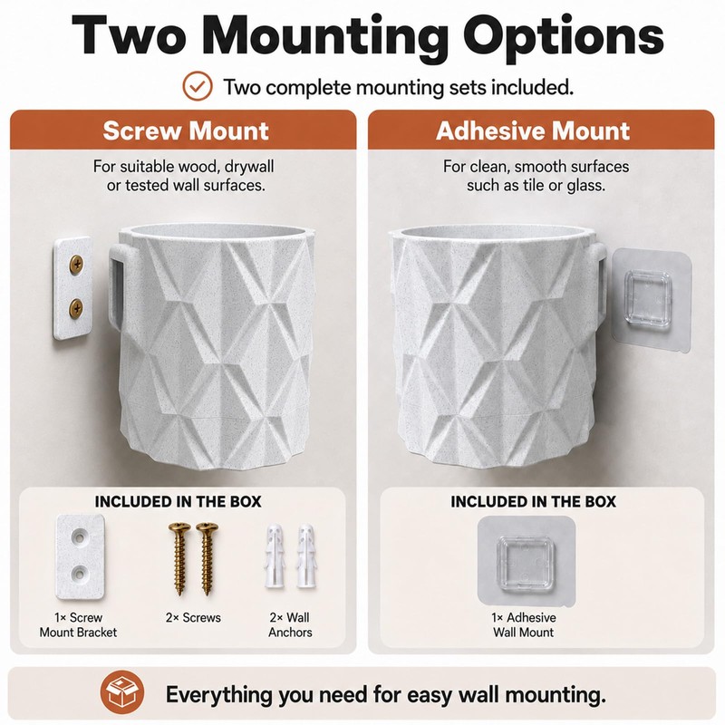 2PCS 3D Printed Wall-Mounted Flower Pot - Marble-Patterned Indoor Planter