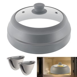 flowlamp Cubierta para salpicaduras de microondas, cubierta de vidrio para microondas sin BPA, cubierta plegable para placa de microondas de 10.5 pulgadas, cubierta de silicona para microondas, Gris