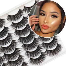 Losha 14 Pairs 3D Eyelashes Faux Mink Lashes Dramatic Long False Eyelashes Value Pack Handmade Reusable Thick Crossed Fake Eyelashes for Makeup (F48)
