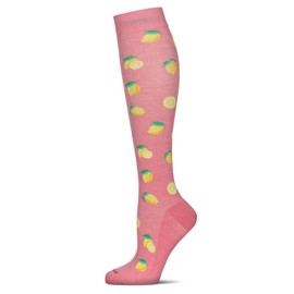 MeMoi Women's Lemons Rayon Blend 8-15MMHG Graduated Compression Socks Pink 9-11