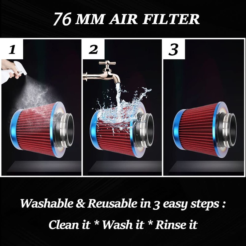 Cold Air Intake Filter, High Performance, Washable Filter, Clamp-On Replacement