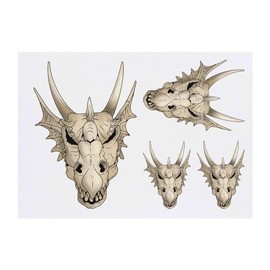 4 x 'Dragon Skull' Temporary Tattoos - Water Resistant, Skin-Safe, Non-Toxic Transfers, Mixed Sizes (TO00071830)